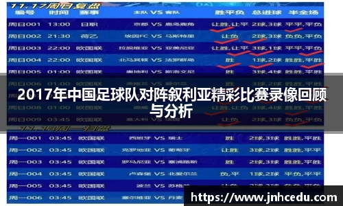 2017年中国足球队对阵叙利亚精彩比赛录像回顾与分析